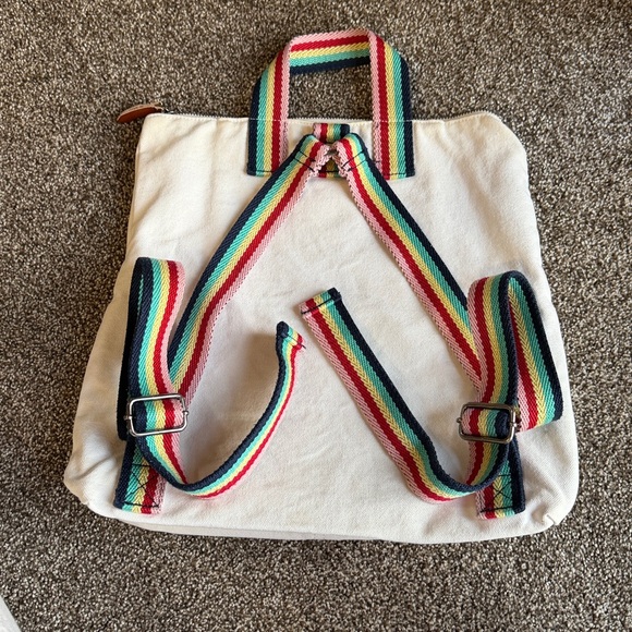 Stylish Cream canvas Backpack with Rainbow Straps - Picture 12 of 15